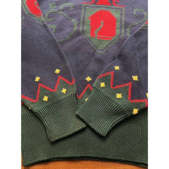 Vtg Pendleton Womens Horse Crest Mock Turtleneck Sweater Blue Red Sz M - Picture 5 of 10